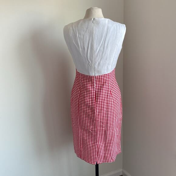 VINTAGE Houndstooth Dress Set  Womens Sz 10 Red and White Sheath Cropped Jacket - Picture 9 of 9
